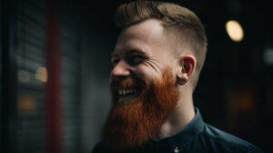 Mann mit rotem Bart und Low Fade Undercut